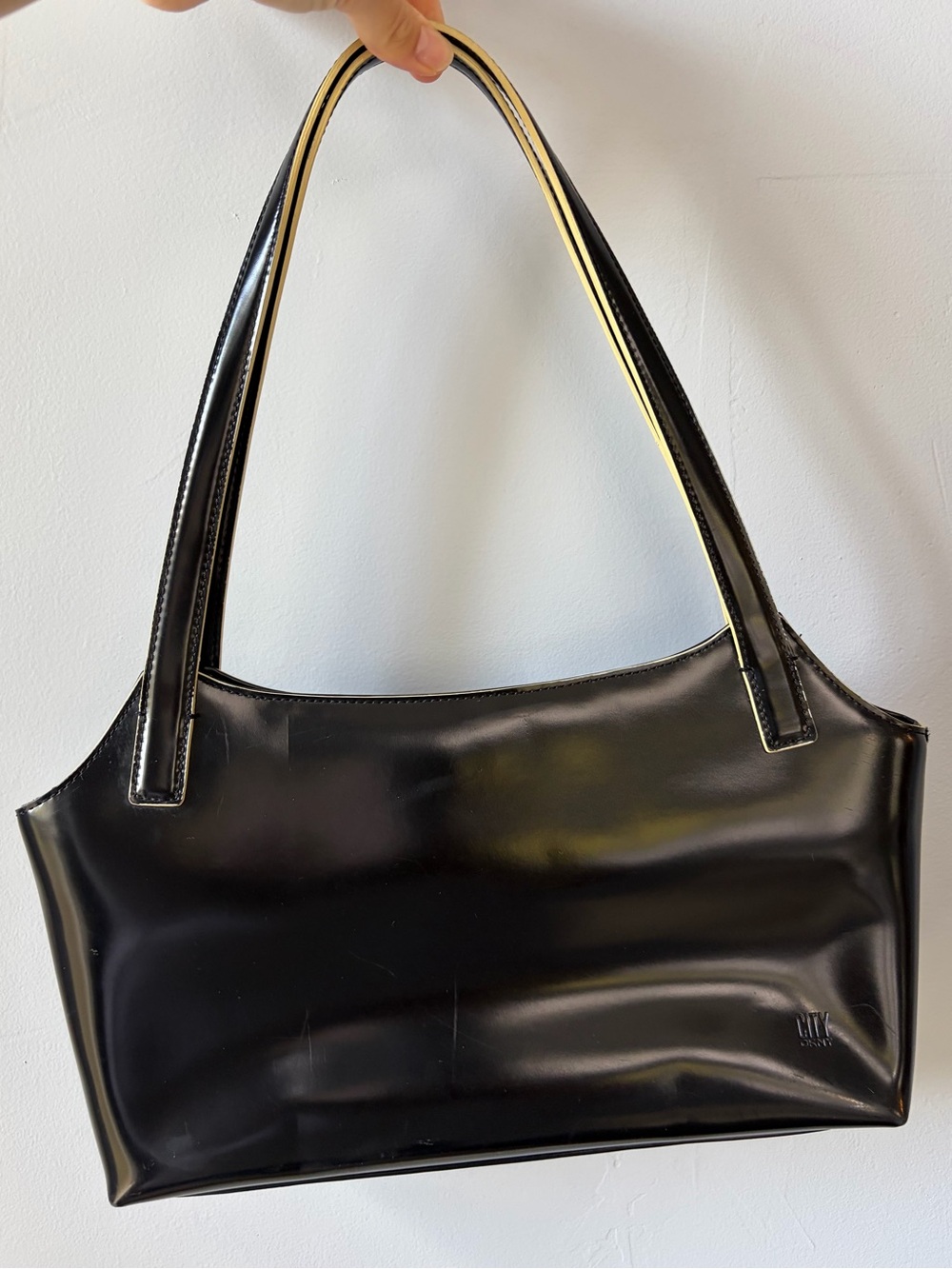 Vintage 90s City DKNY Black Patent Structured Shoulder Bag